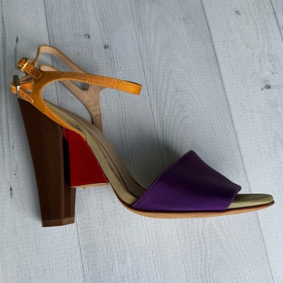 RARE Fendi Nappa Baguette Color Block Double Ankle Strap Heel Sandals Size 36/6 - Picture 8 of 11